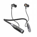 Patobulintos keturių garsiakalbių Bluetooth ausinės, pakabinamos ant kaklo, belaidės sportinės, itin ilga baterijos veikimo trukmė juoda