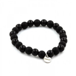 Pierres et Min&eacute;raux. Bracelet Perles Onyx noir mat + Agate noire 8 mm. Fabriqu&eacute; en France.