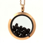 Pierres et Min&eacute;raux. Collier Diamant noir brut. Mod&egrave;le M&eacute;daillon 20 mm. Couleur Or rose.