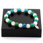 Pierres et Min&eacute;raux. Bracelet Perles Chrysocolle + Pierre de lune 8 mm. Fabriqu&eacute; en France.