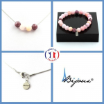 Pierres et Min&eacute;raux. Parure bijoux Bracelet Collier perles L&eacute;pidolite + Opale Rose 8 mm. Taille personnalisable.