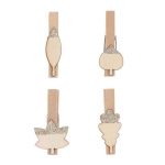 8 pinces clip en bois feuilles argent&eacute;es sidabras