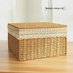 Maža &scaron;iaudinė pinti daiktadėžė su dangteliu miegamojo stalui Extra Large 41*30*28cm