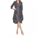 2 vnt./komplektas Moteri&scaron;ka nėriniuota suknelė be rankovių, vienspalvė 3/4 rankovėmis priekyje Eleganti&scaron;kas moteri&scaron;kas kardiganas 4XL