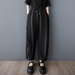 Didelio dydžio Juodos spalvos Vintažinio ra&scaron;to lopininės auk&scaron;tu liemeniu Kasdienės laisvos vasarinės haremų kelnės Moteri&scaron;kos kelnės