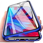 Dėklas Samsung Galaxy A12, magnetinis adsorbcijos dėklas-apsauginis rėmelis, 360 laipsnių apsauga, skaidrus grūdintas stiklas, dangtelis - Mėlynas