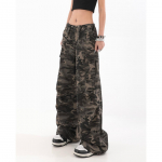 Retro Camouflage Darbinės Kelnės Moterims Rudeniui Auk&scaron;tos Gatvės Hip-hop Laisvos Tiesios Grindis &Scaron;luojančios Kritusios Laisvalaikio Kelnės M