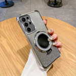 Blizgantis veidrodinis dėklas-laikiklis Samsung Galaxy A17 A36 A16 A06 A26 A56 A55 A35 S25 Ultra S24 FE A25 magnetinis stovas skaidrus dangtelis A17