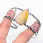 Natural Mookaite Gemstone 925 Sterling Silver Cuff Bangle Adjustable n7p92