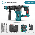 YOFIDRA 26MM be&scaron;epetėlinis elektrinis perforatorius smūginis gręžtuvas daugiafunkcis belaidis atsuktuvas sukamasis įrankis Makita 18V baterijai 2Battery-10Pcs set