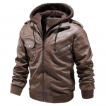 Rudens ir žiemos vyri&scaron;ka odinė striukė su gobtuvu, didelio dydžio, kasdieni&scaron;ka, universali odinė striukė 5XL