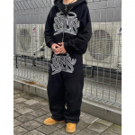 Y2k Harajuku Gatvės stiliaus vyri&scaron;kas retro su užtrauktuku gobtuvas Hip Hop mada Spausdintos laisvalaikio poros sportinės kelnės S