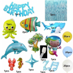 Jūros tema gyvūnų gimtadienio vakarėlio dekoracija vaikams mėlynas fonas ryklys ir delfinas balionas kūdikio sutiktuvių vakarėlis Balloon set