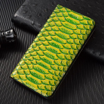 Gyvatės natūralios odos dėklas Apple iPhone 6 6S 7 8 X XS XR 11 12 13 14 15 16 16e 17 Pro Max Plus telefonui Piniginės dangteliai iPhone 7 8&Genuine Leather žalia