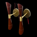 1950-ųjų vidurio amžiaus žalvarinis itali&scaron;kas diabolo rudas sieninis &scaron;viestuvas 2 lempučių pora sieninis &scaron;viestuvas lempa