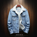 &bdquo;Jean Jacket&ldquo; Vyri&scaron;ki stori gatvės drabužiai Džinsinės &bdquo;Bomber&ldquo; striukės, paltai, vyri&scaron;ki vintažiniai mėlyni vyri&scaron;ki vir&scaron;utiniai drabužiai, plius aksominė, vienvėrė S mėlyna