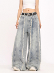 Unisex Grunge Y2K Streetwear skalbtos mėlynos Baggy sukrautos džinsinės kelnės vyrams dizainerių drabužiai plačios kojos moterims laisvos džinsinės kelnės S mėlyna