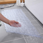Neslystantis akmenukų vonios kilimėlis Skalbiamas ma&scaron;inoje Eco PVC vonios kilimėlis su i&scaron;leidimo angomis Siurbtukai Gili pėdų masažo du&scaron;o kilimėlis 70x36cm skaidri