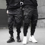 Joggers Cargo Kelnės vyrams Laisvalaikio Hip Hop Hit Color Pocket Vyri&scaron;kos Kelnės Sportinės Gatvės Aprangos Juostelės Techwear Kelnės XXXL black