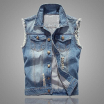 3 spalvų Džinsinė liemenė Slim Fit Džinsai &Scaron;viesios spalvos Vyri&scaron;ki Moteri&scaron;ki Unisex Liemenė Madinga Striukė be rankovių XL &scaron;viesiai mėlyna spalva