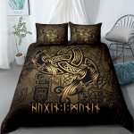 Vikingai Yggdrasil Fenrir Vilkas Patalynės Komplektas Karali&scaron;ko Dydžio Karalienės Dvigulis Pilnas Dvigulis Viengulis Dydis Mitologijos Simboliai Rūnos Patalynės Rinkinys 140x200cm