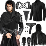 Vyri&scaron;kas tunikos kostiumas Cosplay su aksesuarais - Rinkinį sudaro diržas, ir kt. vaidmenų žaidimams, teminiams kostiumų vakarėliams ir mugėms XL juoda