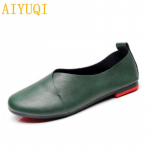 Moteri&scaron;ki plok&scaron;čiapadžiai batai Natūralios odos moteri&scaron;ki žirnelių batai Laisvalaikio mink&scaron;ta apačia mamos vienviečiai batai 39 žalia