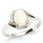 Bague Argent 'D&eacute;esse Opale' Blanc argent&eacute; (rhodi&eacute;) - 10 mm