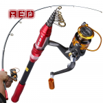 Me&scaron;kerės ritės kombinacijos 1,8M&ndash;2,7M anglies pluo&scaron;to teleskopinė me&scaron;kerė su 12BB spiningu rite Kelioninė žvejyba gėlame vandenyje 2.1M Rod&Reel 2000 raudona