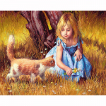 5D deimantinis paveikslas Mergaitės ir kačiuko portretas Deimantinis siuvinėjimas Siuvinėjimas kryželiu Visi&scaron;kai apvali deimantinė mozaika 20X30CM
