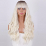 MERISIHAIR Ombre sintetinis perukas su kirpčiukais Ilgas banguotas perukas baltoms moterims Platininis blondinis perukas moterims
