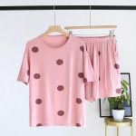 Naujas vasarinis moteri&scaron;kas pižamos trumpomis rankovėmis &scaron;ortai dviejų dalių rinkinys 100% medvilnės megztas plonos dalies ta&scaron;kuotas moteri&scaron;kų namų drabužių komplektas