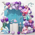 108 vnt. Undinėlės Uodegos Kriauklės Balionų Girlianda Arka Rožinė Violetinė Lateksiniai Balionai Kūdikių Sutiktuvių Mergaitės 1-ojo Gimtadienio Vakarėlio Dovanėlės Vestuvių Dekoravimas