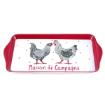 Les Tr&eacute;sors De Lily [A1090] - Plateau &agrave; cake m&eacute;lamine 'Poules' rouge blanc (maison de campagne) - 30. 5x15 cm raudona