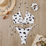 Moteri&scaron;ki maudymosi kostiumėliai su apynasriu, kaklo trikampiu suvarstyti karvės ra&scaron;tu Sexy Hollow Out bikinio rinkiniai S balta
