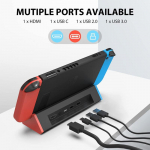 VAORLO, skirtas Nintendo jungikliui / OLED jungikliui, televizoriaus prijungimo stoties pakeitimas 4K HDMI adapteriu / C tipo prievadu / USB prievadu žaidimų priedais