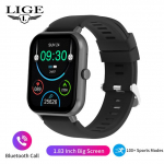 LIGE HD didelio ekrano i&scaron;manusis laikrodis Bluetooth skambutis Sportas sveikata apyrankė kūno temperatūros apyrankė IP67 vandeniui atspari vyrų i&scaron;manusis laikrodis silicone strap juoda