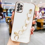 Plating Love Heart apyrankės grandinės dėklas, skirtas Xiaomi Redmi Note 10 11 12 9 9A 9C 9T 12T 11T 11 Lite Poco X4 X5 / Samsung S23 S22 S21 A13 A23 A33 A54 A52 iphone 7 8 balta
