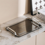 Smėlio spalvos prabangaus stiliaus laikymo padėklas Svetainė Arbatos puodeliai Puodeliai Arbatos padėklas Virtuvė Vaisių padėklas Vakarienės lėk&scaron;tės Desertų padėklas su rankena 1Pc Grey S