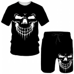Vasaros naujas Punk Skull 3D spausdinimas, 2 dalių rinkiniai Vyri&scaron;ki trumpomis rankovėmis sportiniai kostiumai, gotikiniai grafiniai mar&scaron;kinėliai / &scaron;ortai / kostiumai, vyri&scaron;ki komplektai S