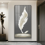 Auksinės baltos plunksnos plakato meno kambario dekoravimas Prabangus abstraktus portiko koridoriaus auksinis kaspinas 70cm&times;170cm NoFrame