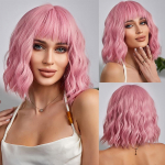 BLONDE UNICORN trumpas rožinis perukas Natūralūs perukai moterims Vidutinio banguoto sintetinio peruko &scaron;alčiui kar&scaron;čiui atsparūs plaukų perukai Moteri&scaron;ki viso plauko perukai