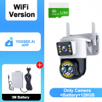 AIOOK YOOSEE APP apsaugos kamera Wifi PTZ belaidė lauko CCTV kamera HD 24MP 8K 10X ZOOM Automatinis dvipusių skambučių sekimas spalvotas naktinis matymas Camera+batterie+128GB