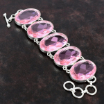 Briaunuota rožinė Kunzite apyrankė rankų darbo papuo&scaron;alai 925 sterlingų sidabro apyrankės originalios brangakmenių papuo&scaron;alų reguliuojamos grandinės apyrankės dovana mamai