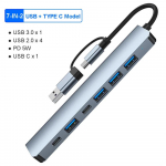 USB C &scaron;akotuvas 7 prievadų kelių USB skirstytuvo C tipo doko stotis USB 3.0 2.0 PD adapteris, skirtas Xiaomi MacBook Pro Plug and Play Support U Disk Keyboard Mouse