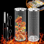 Susukamas grilio krep&scaron;elis, grilio krep&scaron;elis 304 nerūdijančio plieno dideli apvalūs kepsninių krep&scaron;eliai, lauko stovyklavietės kepsninės tinklelis daržovėms, žuviai, daržovėms Type 1