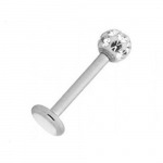 Labret Piercing Jewel White Crystal Ball Covered in Steel Resin 10mm Rod