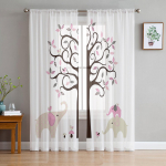 Animacinių filmų medžiai ir drambliai Tiulio užuolaidos svetainei virtuvei Permatomos Voile užuolaidos miegamojo langų plok&scaron;tės