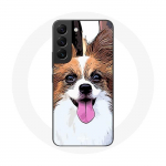 Coque pour Samsung Galaxy S22 &Eacute;pagneul nain continental papillon Chiot Blanc et marron
