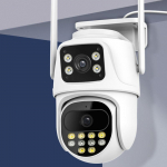 Nauja ES 8MP dvigubo ekrano ir dviejų objektyvų Wifi stebėjimo kamera Ai automatinio sekimo spalvoto naktinio matymo Bluetooth lauko PTZ apsaugos kamera